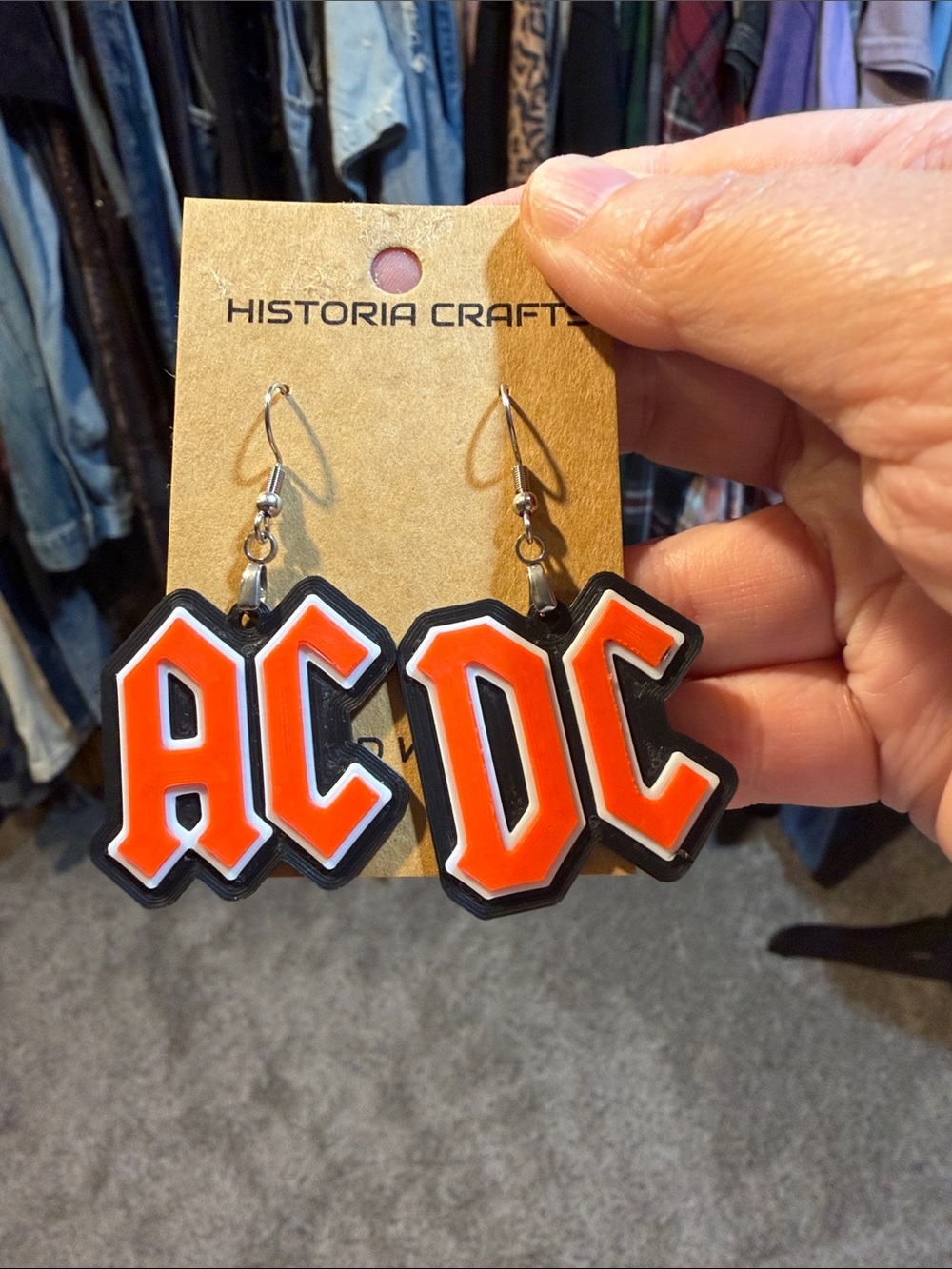 Red ACDC Logo Dangle Earrings 3D Printed